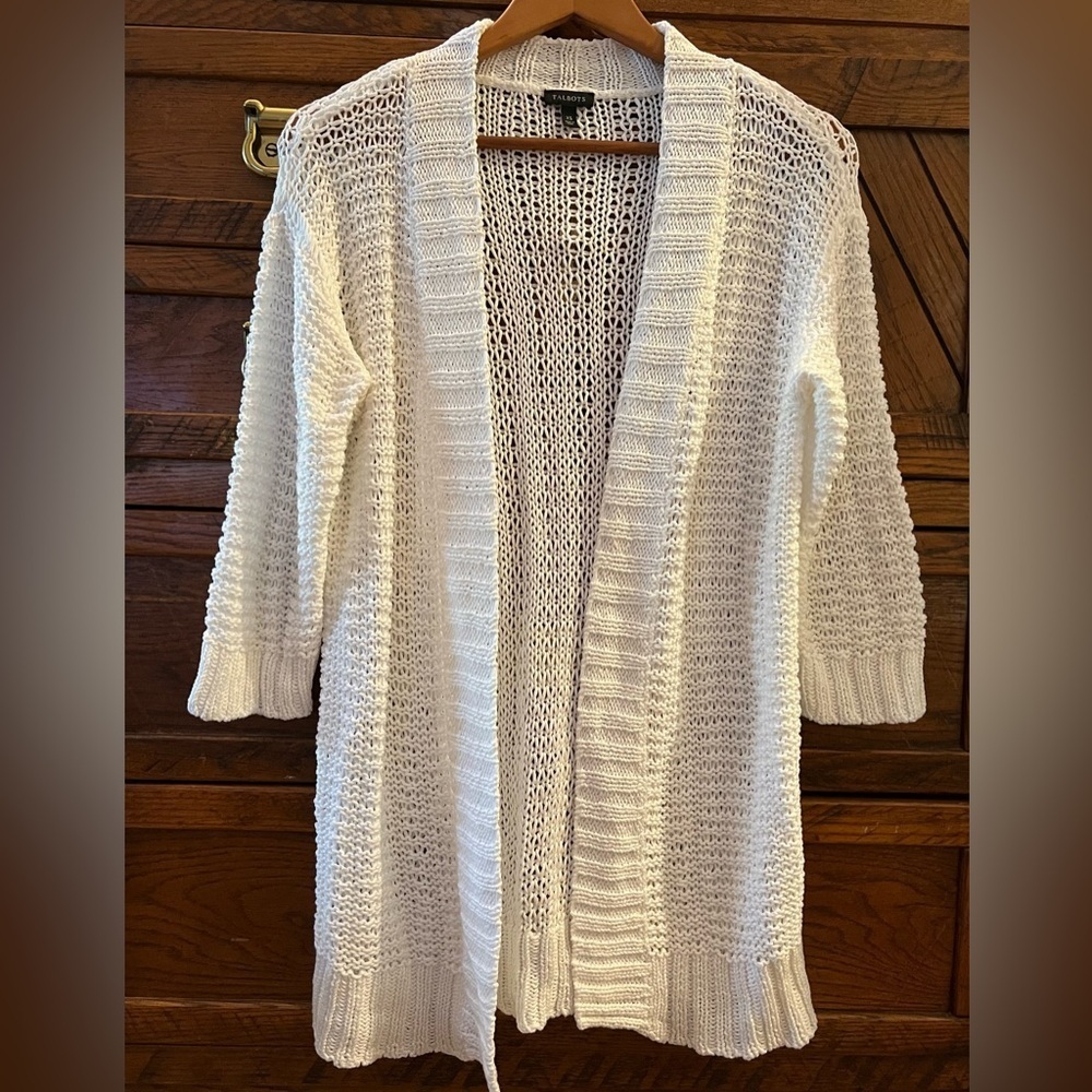 Talbots Mercerized Cotton Oversized Open Stitch Cardigan Size XS